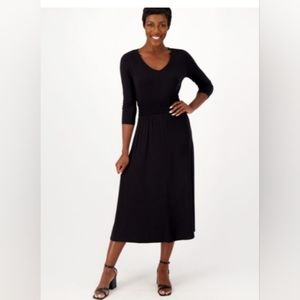 Jason Wu 3/4 Sleeve Smocked Waist Petite Midi Dress